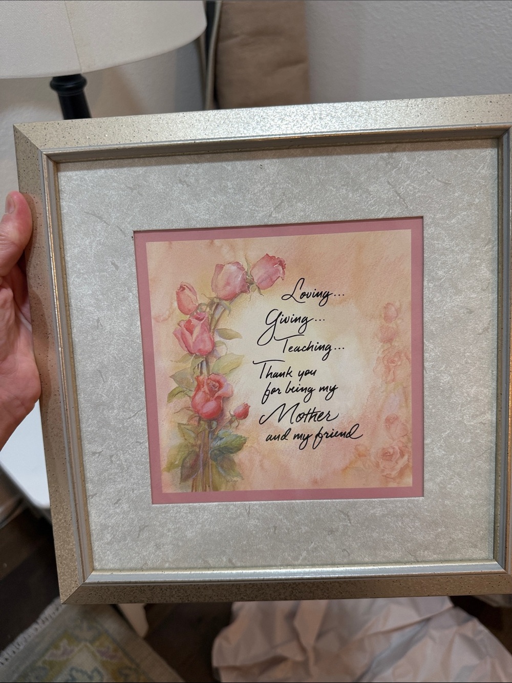 Home Interiors Pink Rose Sentiment Framed Wall Art 11.5x11.5